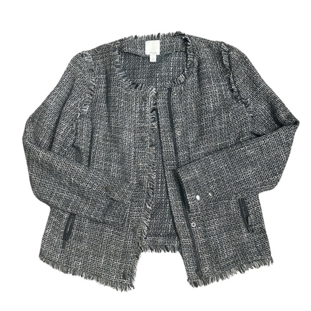 Halogen Fringe tweed Snap Jacket Blazer‎ Zip Up